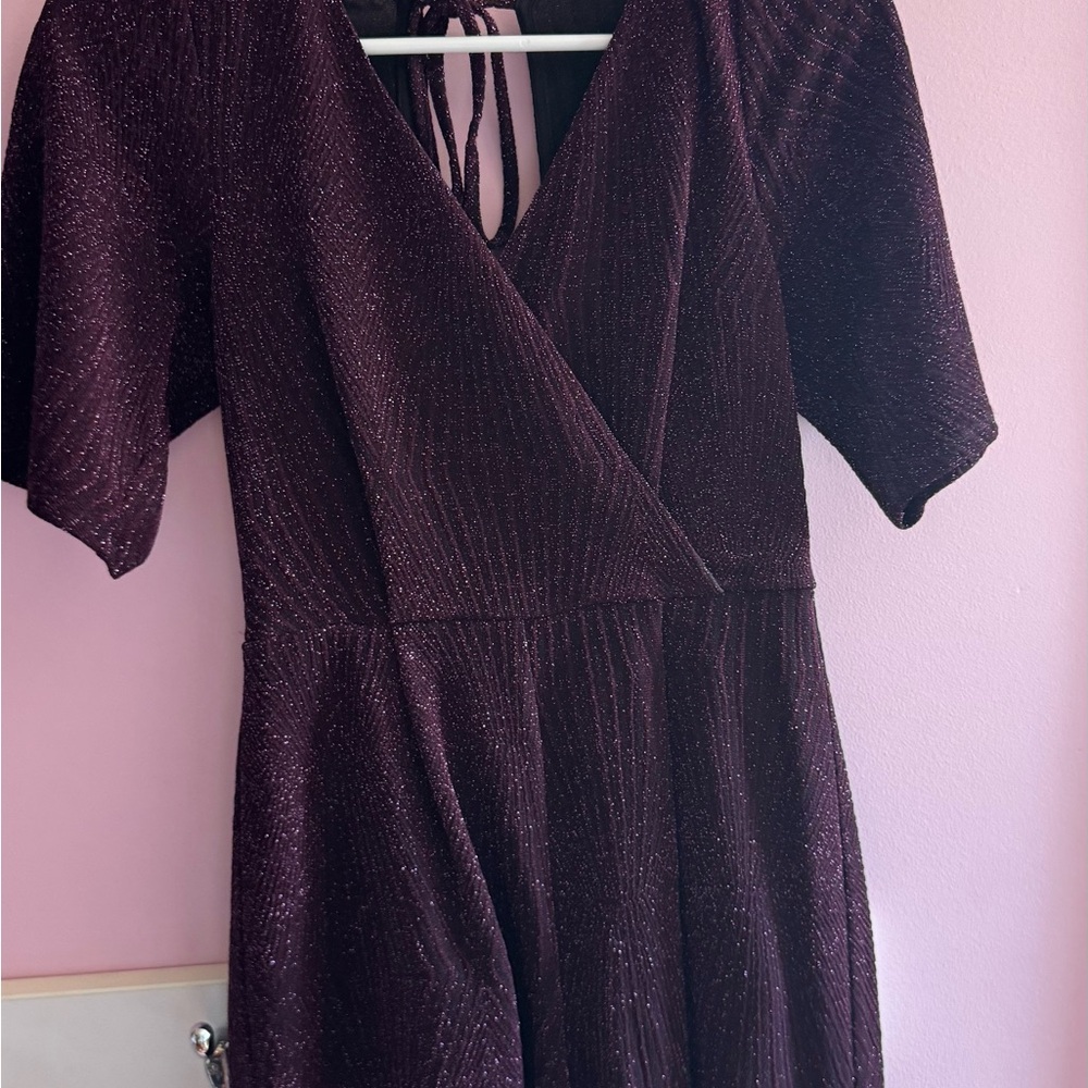 Altar'd State Sparkle Deep Plum V-Neck Jumpsuit